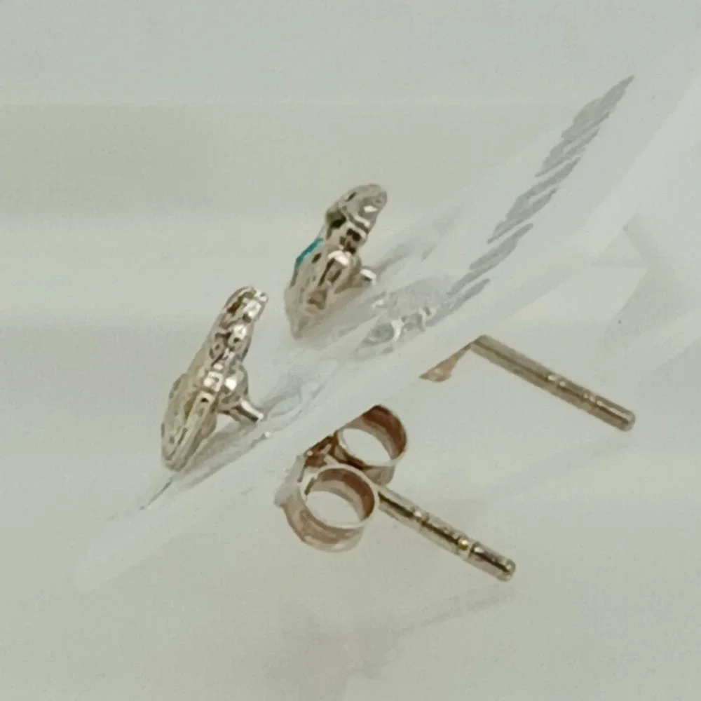 Sterling Silver 925 Dolphin Stud‎ Earrings Blue Crystal Nautical Vintage Jewelry